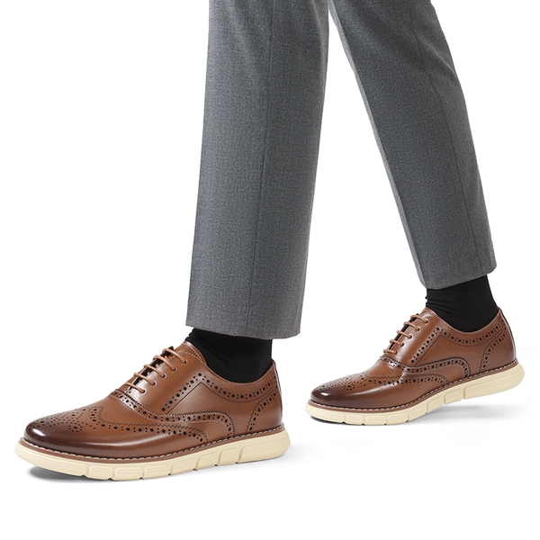 [CrossFlex NeatPolish+] Men's Dress Sneakers Casual Oxford Shoes - BROWN - 7